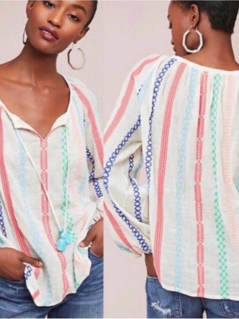 Anthropologie Payal Pratap Manna Embroidered Boho Peasant Top Blouse XS